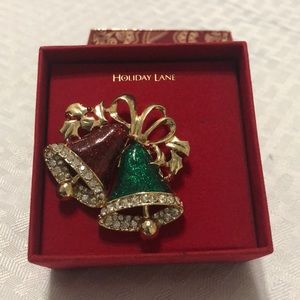 Macy's Holiday Lane Gold-Tone Red & Green Bell Pin